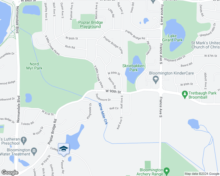 map of restaurants, bars, coffee shops, grocery stores, and more near 4508 West 90th Street in Minneapolis