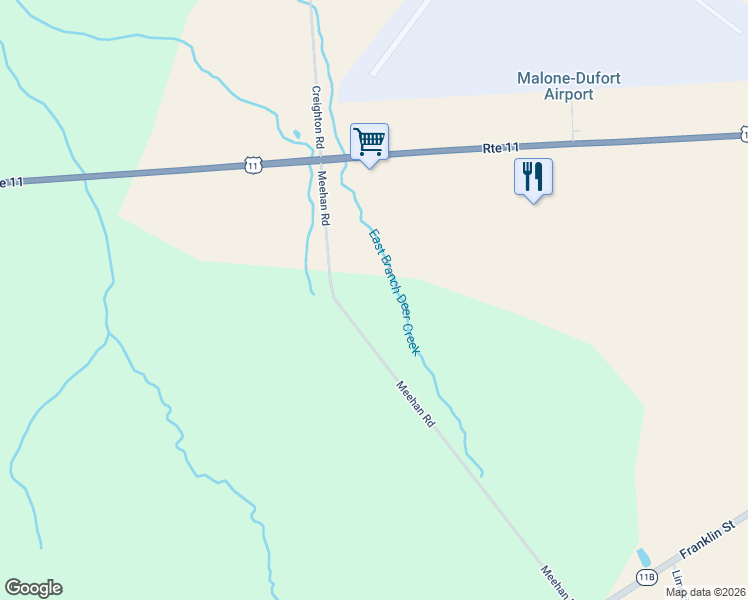 map of restaurants, bars, coffee shops, grocery stores, and more near 156 Meehan Road in Malone