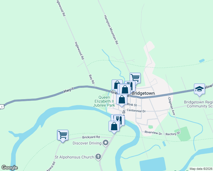 map of restaurants, bars, coffee shops, grocery stores, and more near 225 Granville Street in Bridgetown