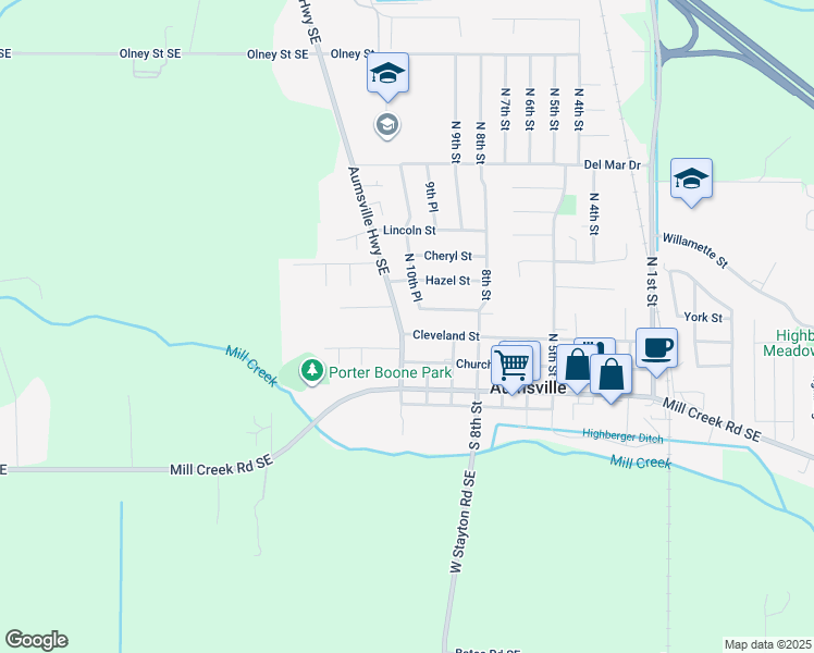 map of restaurants, bars, coffee shops, grocery stores, and more near 304 North 11th Street in Aumsville