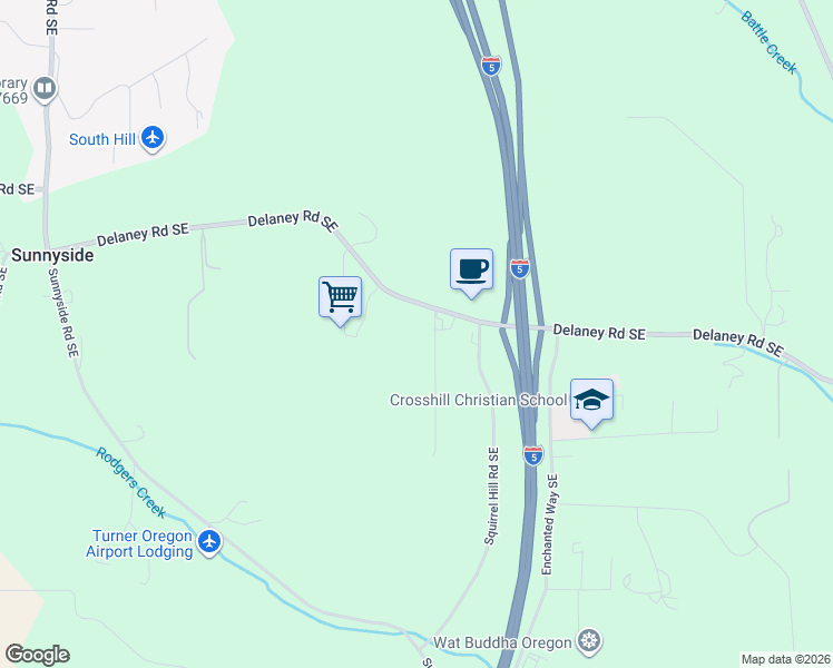 map of restaurants, bars, coffee shops, grocery stores, and more near 2342 Delaney Road Southeast in Salem