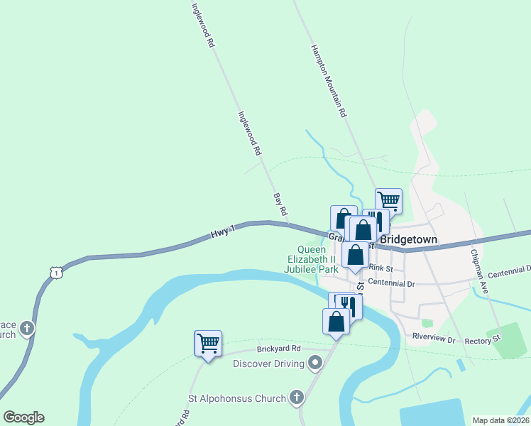 map of restaurants, bars, coffee shops, grocery stores, and more near 179 Granville Street in Bridgetown