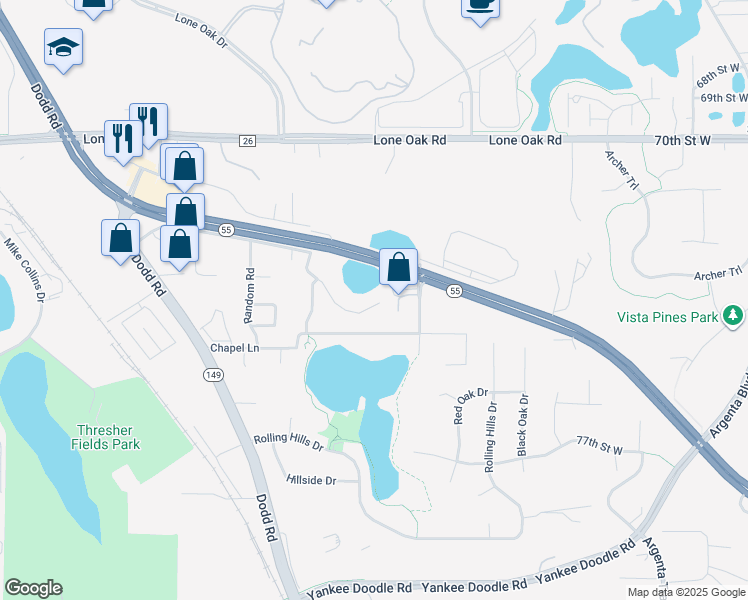 map of restaurants, bars, coffee shops, grocery stores, and more near 525 Chapel Lane in Eagan