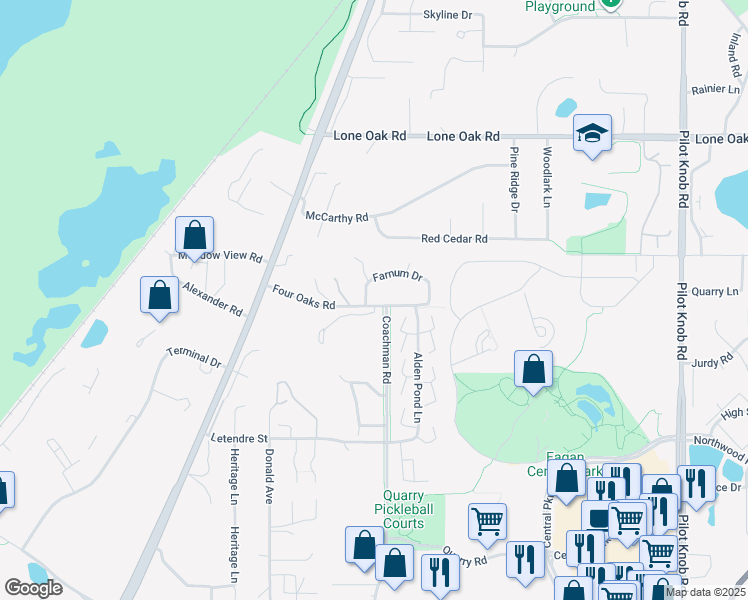 map of restaurants, bars, coffee shops, grocery stores, and more near 3123 Alden Pond Lane in Eagan