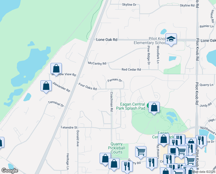 map of restaurants, bars, coffee shops, grocery stores, and more near 3123 Alden Pond Lane in Eagan