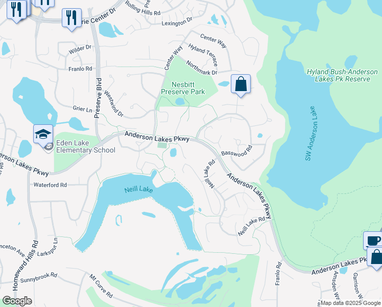 map of restaurants, bars, coffee shops, grocery stores, and more near 11011 Anderson Lakes Parkway in Eden Prairie