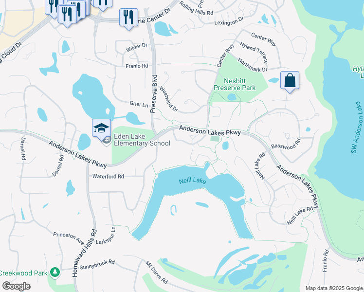 map of restaurants, bars, coffee shops, grocery stores, and more near 11445 Anderson Lakes Parkway in Eden Prairie