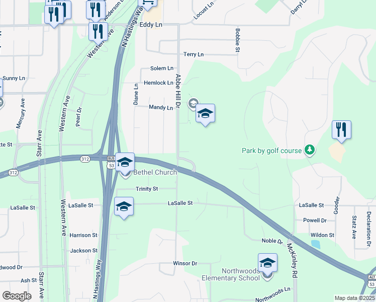 map of restaurants, bars, coffee shops, grocery stores, and more near 3007 Abbe Court in Eau Claire