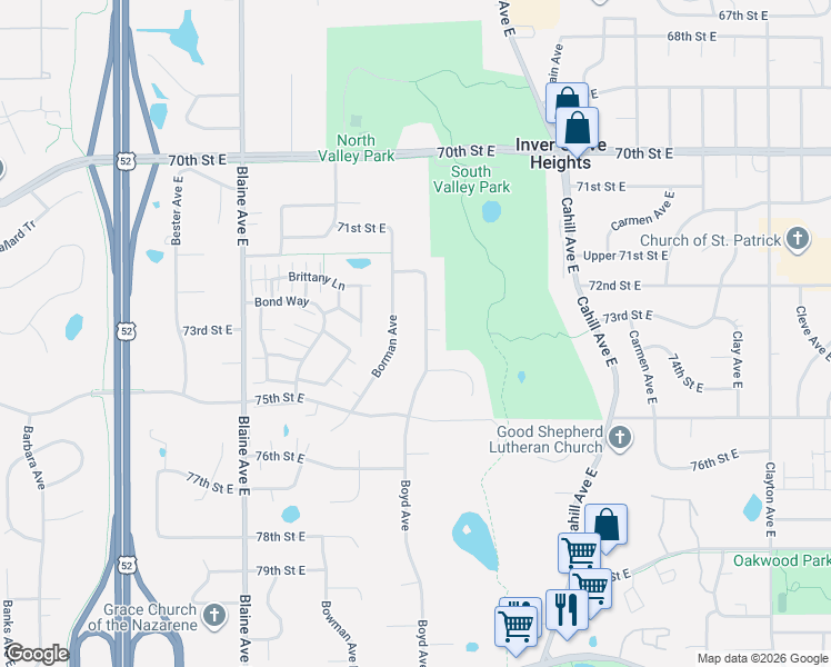 map of restaurants, bars, coffee shops, grocery stores, and more near 7421 Boyd Avenue in Inver Grove Heights