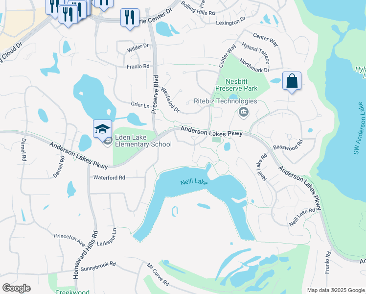map of restaurants, bars, coffee shops, grocery stores, and more near 11445 Anderson Lakes Parkway in Eden Prairie