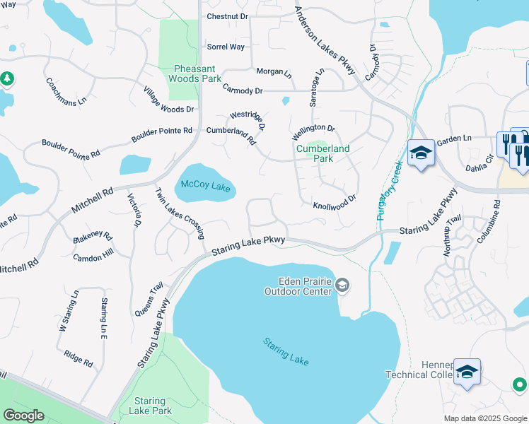 map of restaurants, bars, coffee shops, grocery stores, and more near 14171 McCoy Court in Eden Prairie