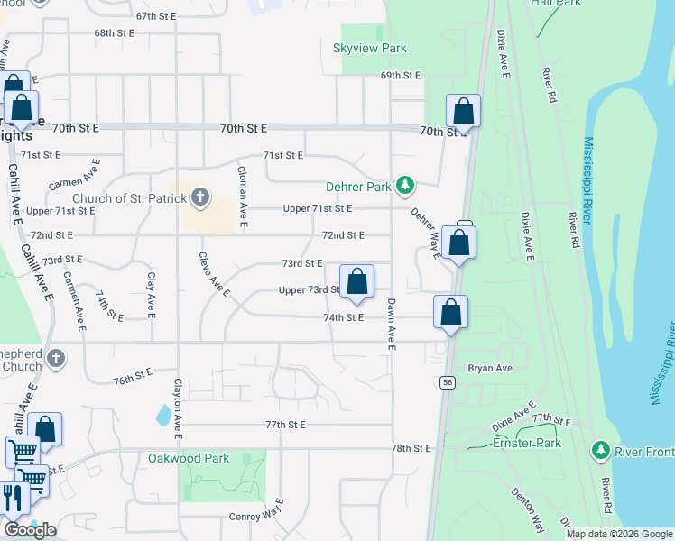 map of restaurants, bars, coffee shops, grocery stores, and more near 3866 Upper 73rd Street East in Inver Grove Heights