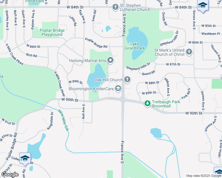 map of restaurants, bars, coffee shops, grocery stores, and more near 8848 Goodrich Road in Bloomington