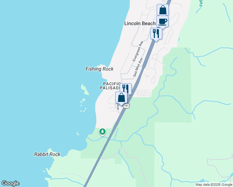 map of restaurants, bars, coffee shops, grocery stores, and more near 3115-3377 Fogarty Avenue in Depoe Bay