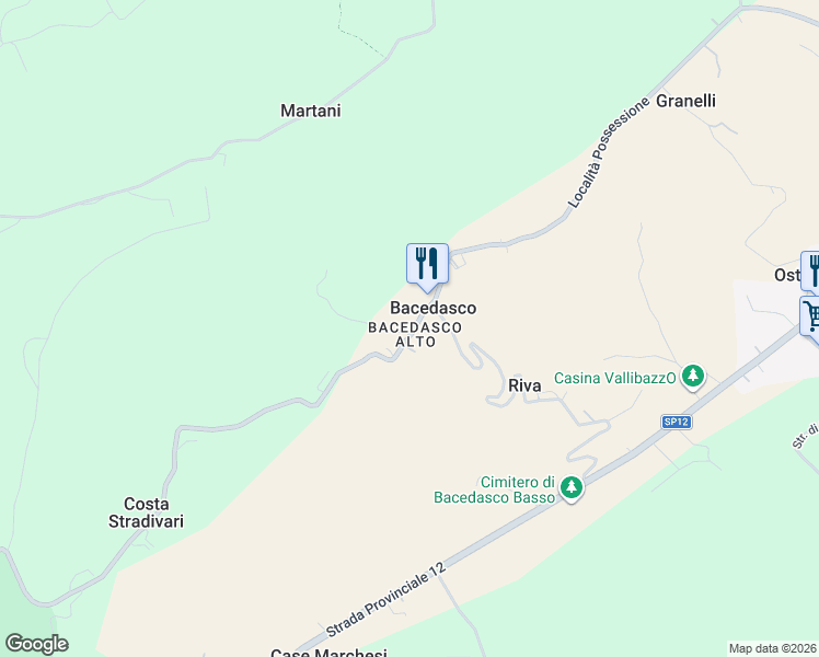 map of restaurants, bars, coffee shops, grocery stores, and more near 1 Località Bacedasco Alto in Bacedasco