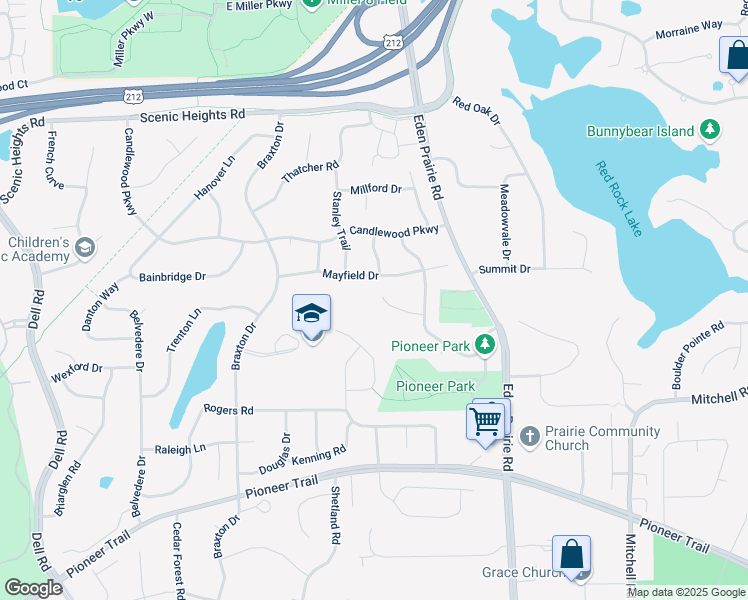map of restaurants, bars, coffee shops, grocery stores, and more near 16469 Kelsey Lane in Eden Prairie