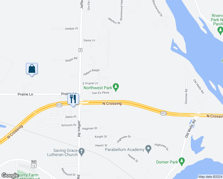 map of restaurants, bars, coffee shops, grocery stores, and more near 4525 Hartzell Lane in Eau Claire