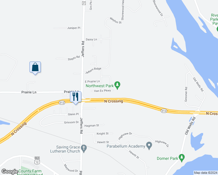 map of restaurants, bars, coffee shops, grocery stores, and more near 4543 Arrowhead Drive in Eau Claire