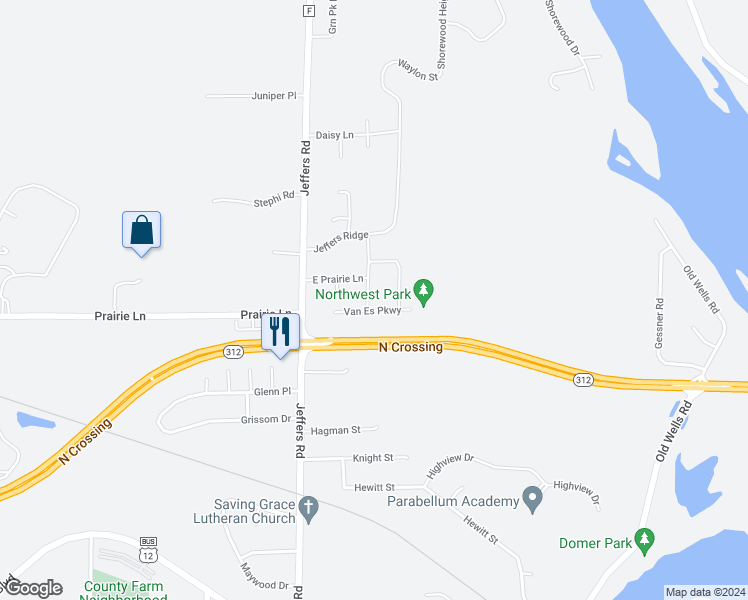 map of restaurants, bars, coffee shops, grocery stores, and more near 4543 Arrowhead Drive in Eau Claire