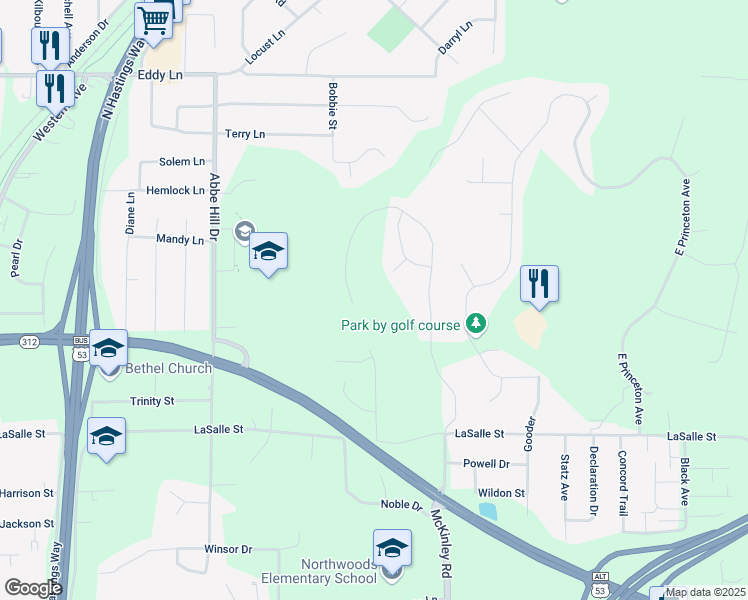 map of restaurants, bars, coffee shops, grocery stores, and more near 3411 Nelson Court in Eau Claire