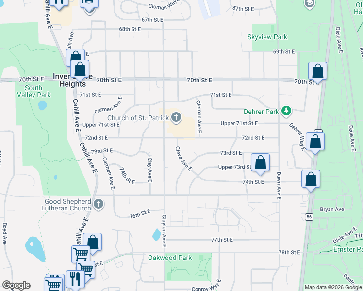 map of restaurants, bars, coffee shops, grocery stores, and more near 7264 Cleve Avenue East in Inver Grove Heights