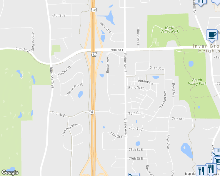 map of restaurants, bars, coffee shops, grocery stores, and more near 2394 73rd Court East in Inver Grove Heights