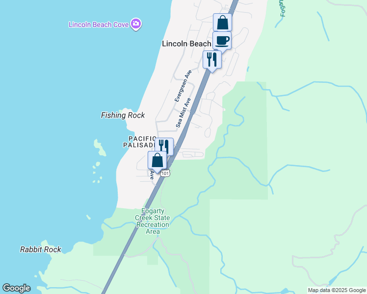 map of restaurants, bars, coffee shops, grocery stores, and more near 3400 Oregon Coast Highway in Depoe Bay