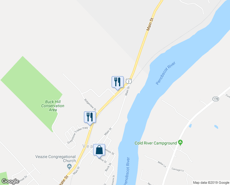 map of restaurants, bars, coffee shops, grocery stores, and more near 1552 State Street in Veazie