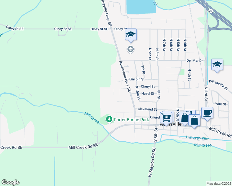 map of restaurants, bars, coffee shops, grocery stores, and more near 526 13th Street in Aumsville