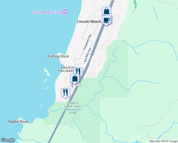 map of restaurants, bars, coffee shops, grocery stores, and more near 3400 Oregon Coast Highway in Depoe Bay