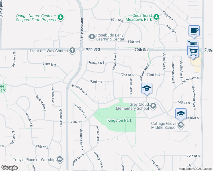 map of restaurants, bars, coffee shops, grocery stores, and more near 9319 73rd Street South in Cottage Grove