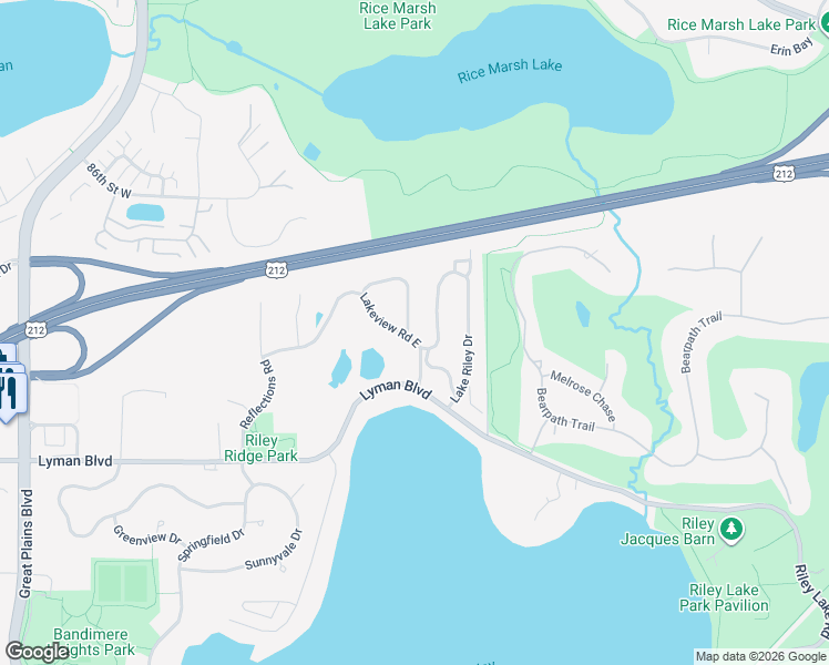 map of restaurants, bars, coffee shops, grocery stores, and more near 8701 North Bay Drive in Chanhassen