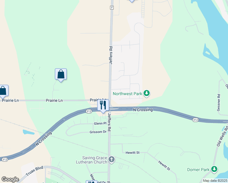 map of restaurants, bars, coffee shops, grocery stores, and more near 4541 Jeffers Road in Eau Claire