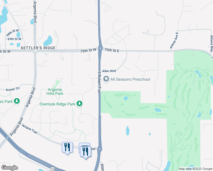 map of restaurants, bars, coffee shops, grocery stores, and more near 7260 South Robert Trail in Inver Grove Heights