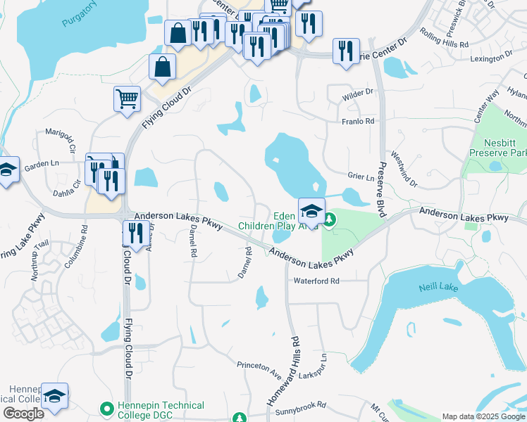 map of restaurants, bars, coffee shops, grocery stores, and more near 8810 Jasmine Lane in Eden Prairie