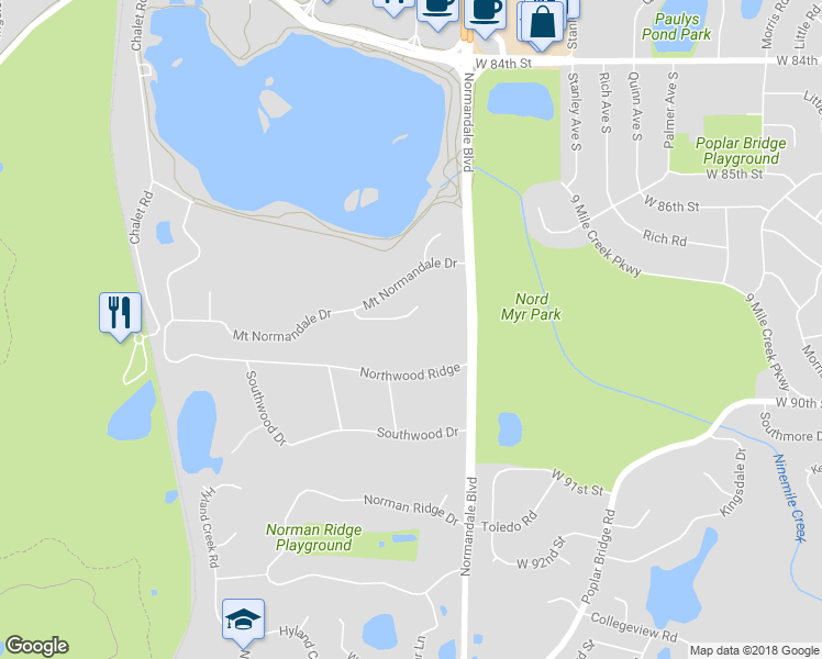 map of restaurants, bars, coffee shops, grocery stores, and more near 5415 Mount Normandale Curve in Bloomington