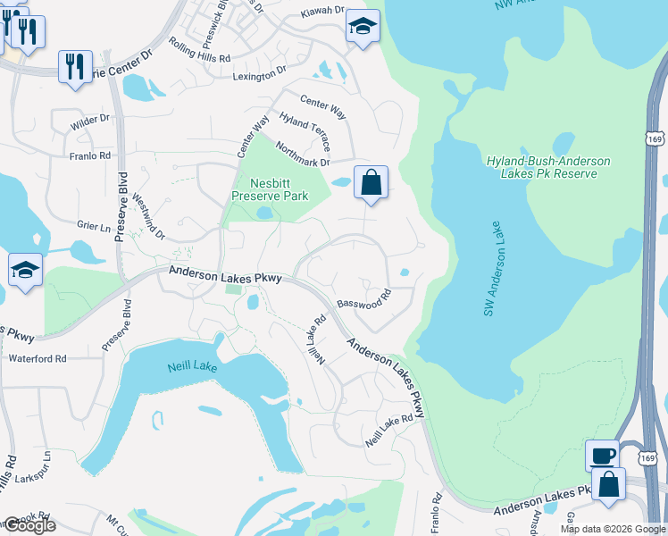 map of restaurants, bars, coffee shops, grocery stores, and more near 11000 Anderson Lakes Parkway in Eden Prairie