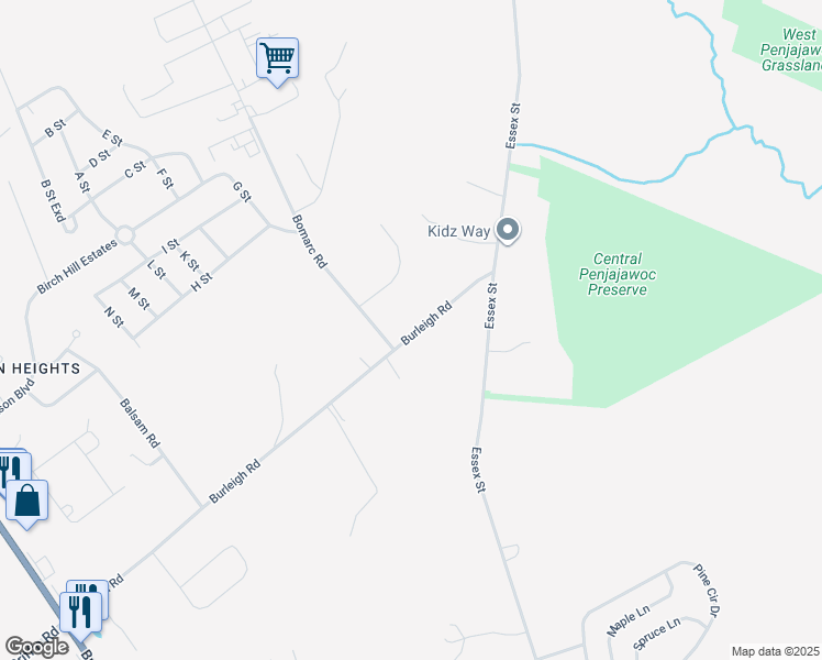 map of restaurants, bars, coffee shops, grocery stores, and more near 348 Burleigh Road in Bangor