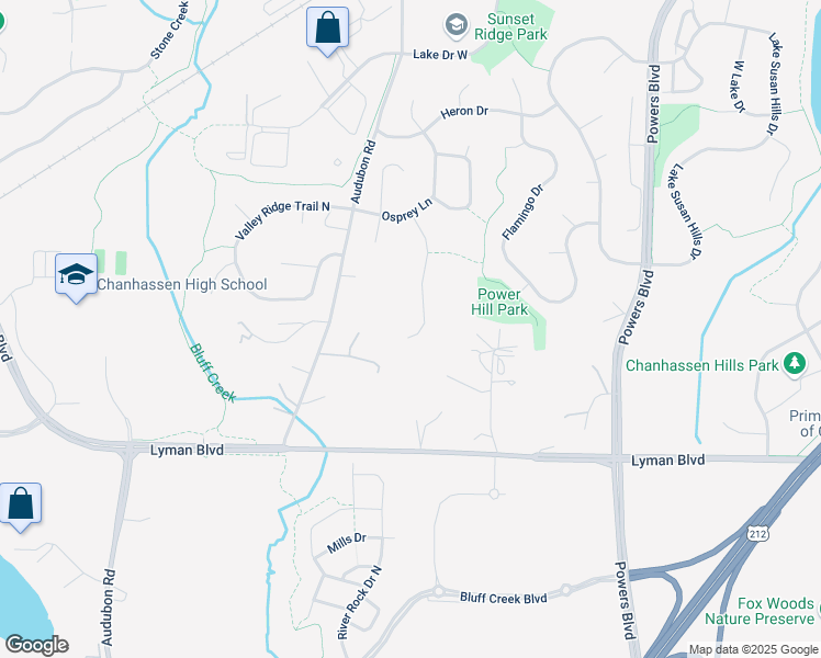 map of restaurants, bars, coffee shops, grocery stores, and more near 8766 Stonefield Lane in Chanhassen