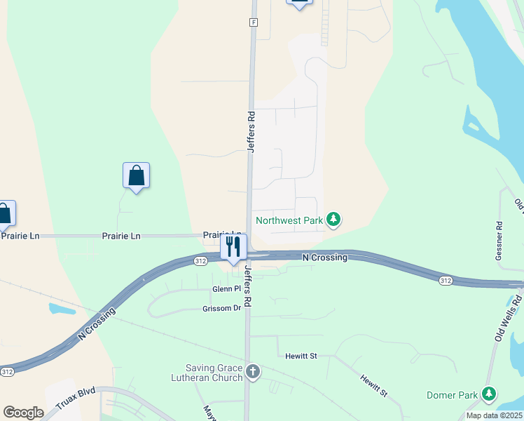 map of restaurants, bars, coffee shops, grocery stores, and more near 4541 Jeffers Road in Eau Claire