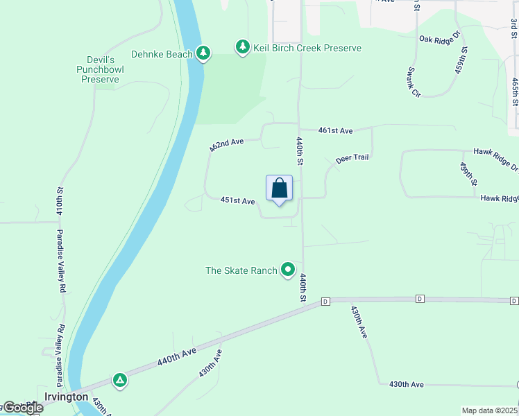 map of restaurants, bars, coffee shops, grocery stores, and more near E4340 451st Avenue in Menomonie