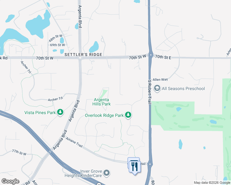 map of restaurants, bars, coffee shops, grocery stores, and more near 1234 70th Street West in Inver Grove Heights