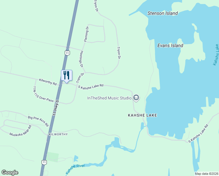 map of restaurants, bars, coffee shops, grocery stores, and more near 1060 South Kahshe Lake Road in Gravenhurst