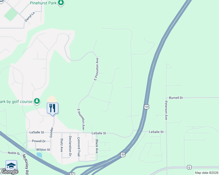 map of restaurants, bars, coffee shops, grocery stores, and more near 2622 Eagle Terrace in Eau Claire