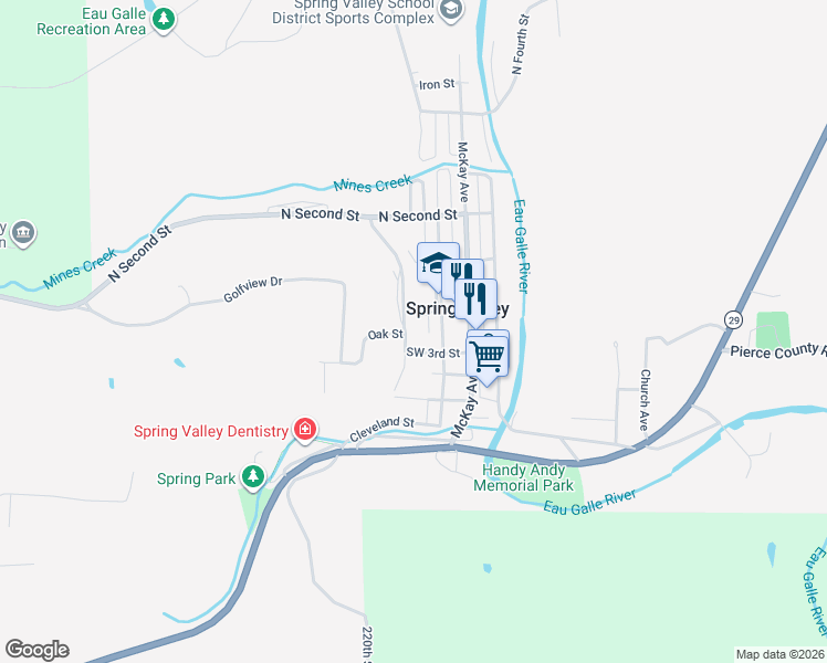 map of restaurants, bars, coffee shops, grocery stores, and more near S307 Glade Avenue in Spring Valley