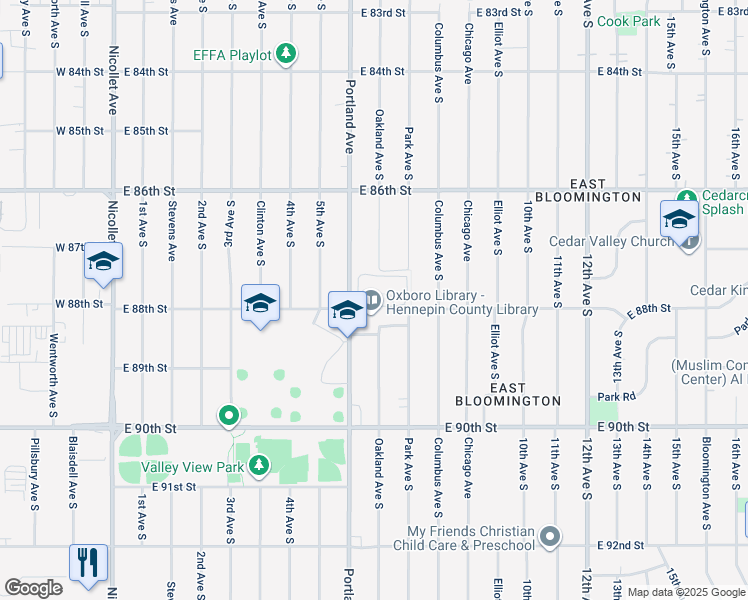 map of restaurants, bars, coffee shops, grocery stores, and more near 8735 Portland Avenue South in Minneapolis