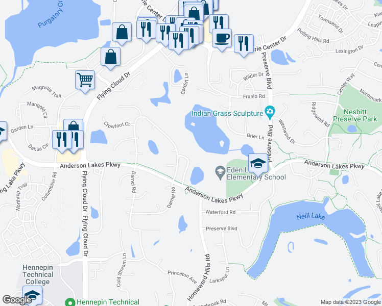 map of restaurants, bars, coffee shops, grocery stores, and more near 8803 Jasmine Lane in Eden Prairie