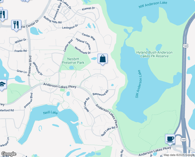 map of restaurants, bars, coffee shops, grocery stores, and more near 8774 Black Maple Drive in Eden Prairie