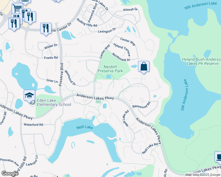 map of restaurants, bars, coffee shops, grocery stores, and more near 11100 Anderson Lakes Parkway in Eden Prairie