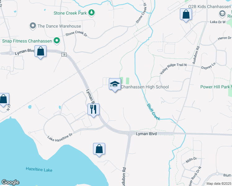 map of restaurants, bars, coffee shops, grocery stores, and more near 2200 Lyman Boulevard in Chanhassen